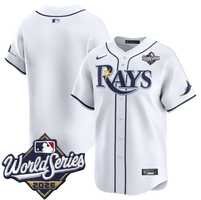 Men's White Tampa Bay Rays Blank 2026 World Series Home Limited Stitched Baseball Jersey